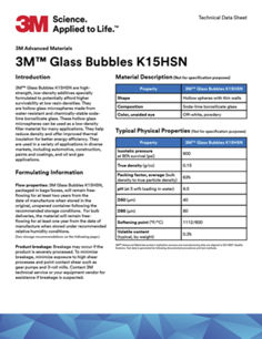 3M™ 空心玻璃微珠K15HSN技术手册 3M™ 空心玻璃微珠K15HSN技术手册